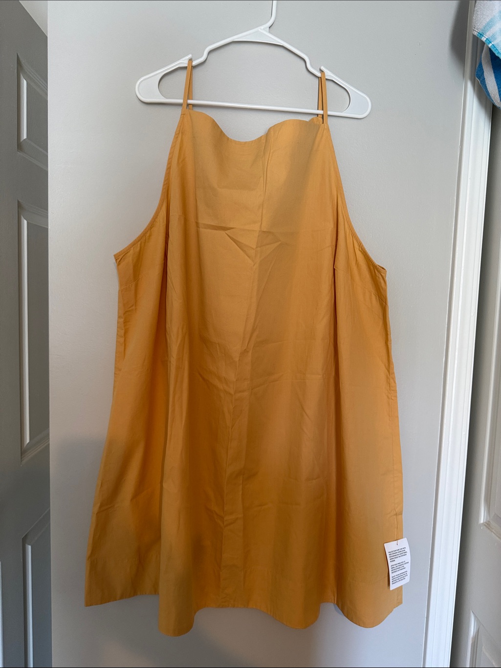 Asos Design Slash Neck Shapeless Mini Dress In Golden Sand